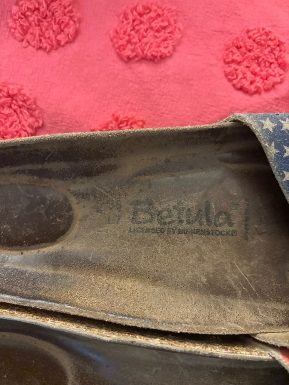 BETULA Birkenstock Luca USA Patriotic Flag Slide Sandals Red White Blue Sz 7 38